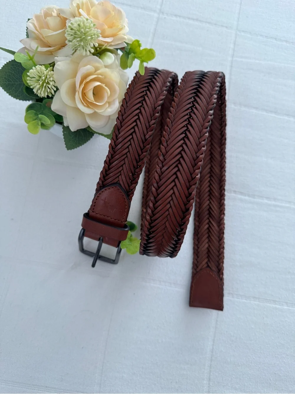 TOMMY BAHAMA Brown Braided Leather Men's Belt MEN S (30-32) small